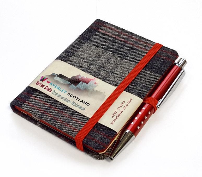 CASTLE GREY Tartan, Waverley Scotland, Mini Notizbuch mit Stift 10,5 x 7,5 cm